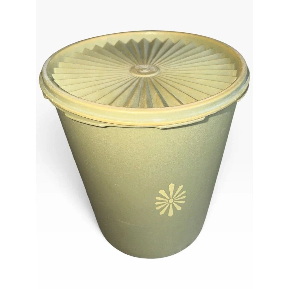 Vtg Tupperware Servalier Nesting Canister Set 1970s Retro Avocado Green Sunburst